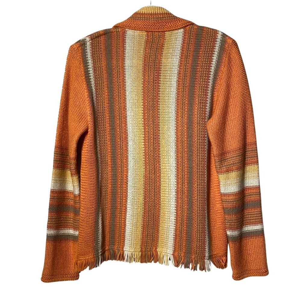 Vintage Genoa Boho Stripe Fringe Cardigan Collared Retro Sweater M - Picture 2 of 10